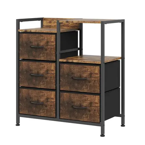 BOXED GARVEE 5 DRAWER MOBILE FILE CABINET WITH OPEN STORAGE SHELF, ROLLING PRINTER STAND, FABRIC LATERAL FILING CABINET