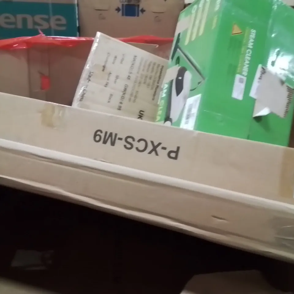 PALLET OF ASSORTED HOUSEHOLD GOODS AND PRODUCTS TO INCLUDE;STEAM CLEANER,PET CAGE,AIR COOLER