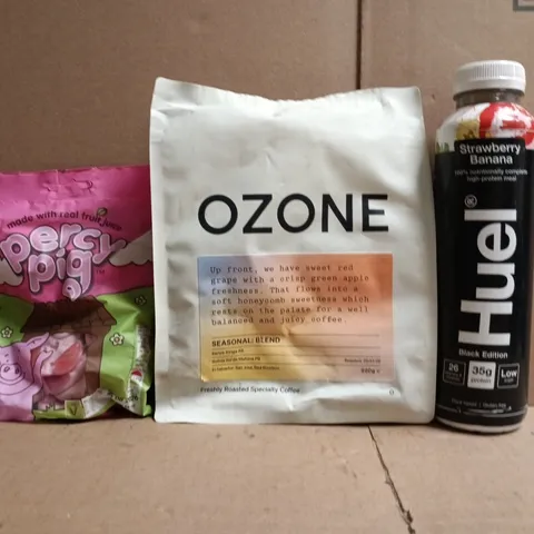 APPROXIMATELY 8 ASSORTED FOOD AND DRINK ITEMS TO INCLUDE HUEL, OZONE, ETC