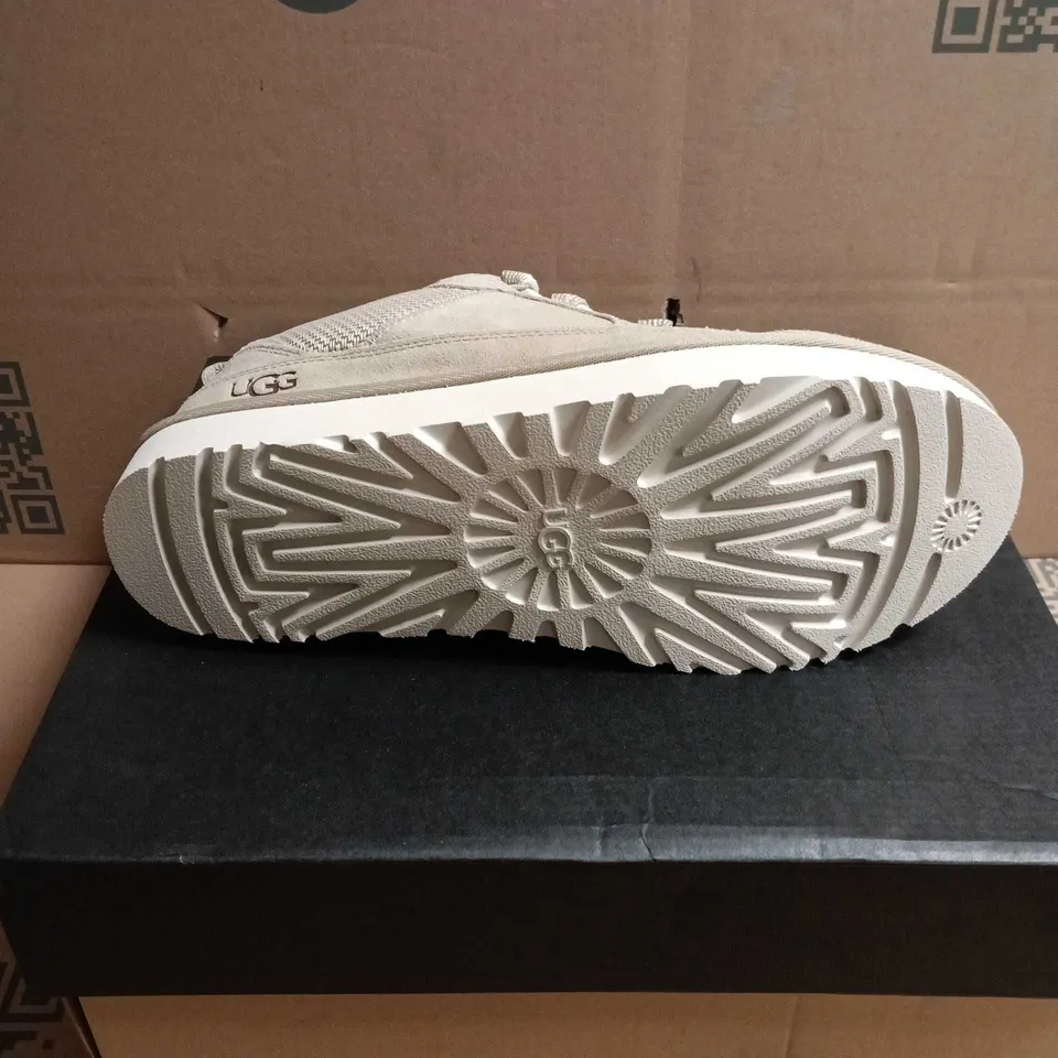 BOXED PAIR OF UGG TRAINERS – BEIGE/STONE, UK 8