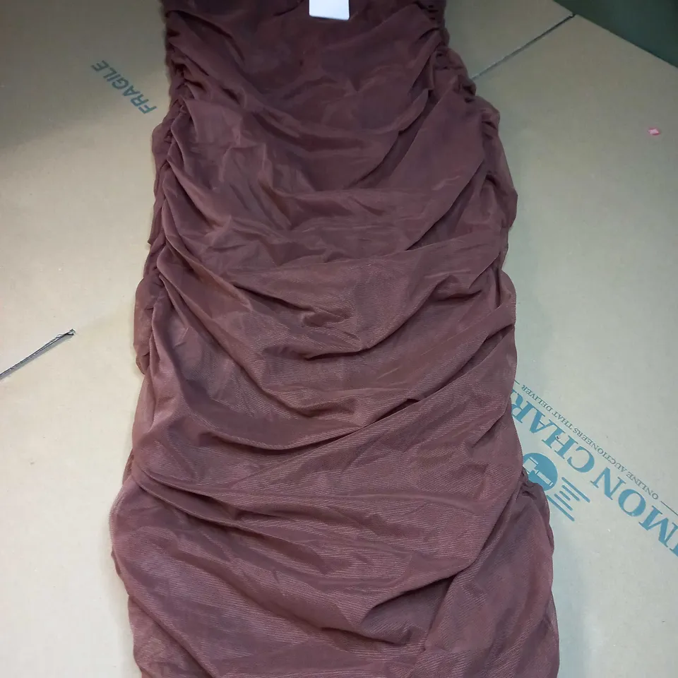 OH POLLY CHOCOLATE RUCHED CORSET TOP MIDI DRESS - SIZE 14