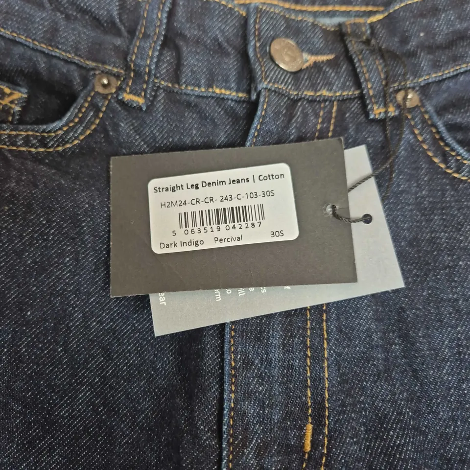 PERCIVAL DARK INDIGO STRAIGHT-LEG DENIM JEANS, UK 30 (30S)