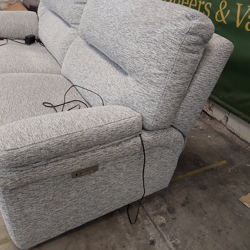 QUALITY BRITISH DESIGNER G PLAN SEATTLE POWER RECLINING THREE SEATER SOFA MIRAGE ASH FABRIC 