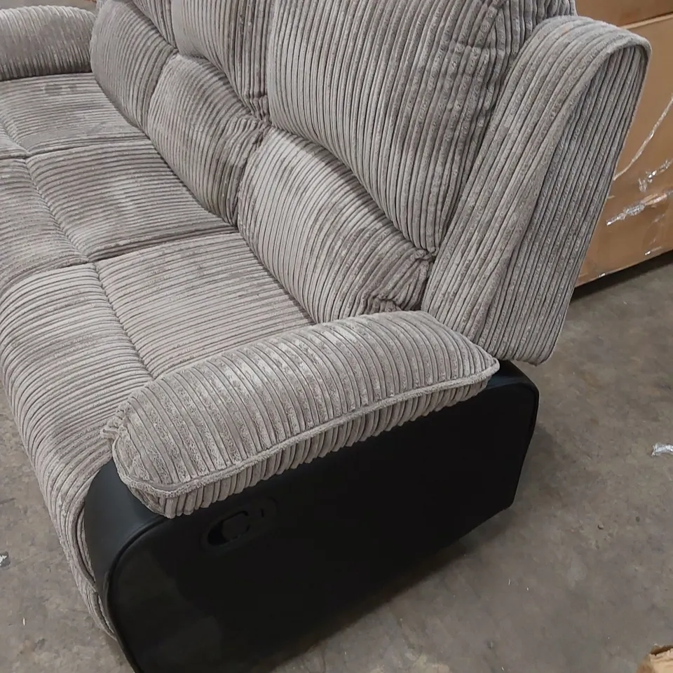 DESIGNER 3-SEATER FABRIC & FAUX LEATHER MANUAL RECLINER SOFA - GREY/BLACK