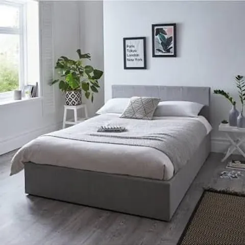 BOXED LENNOX SMALL DOUBLE 4FT FABRIC BED FRAME - GREY (3 BOXES)