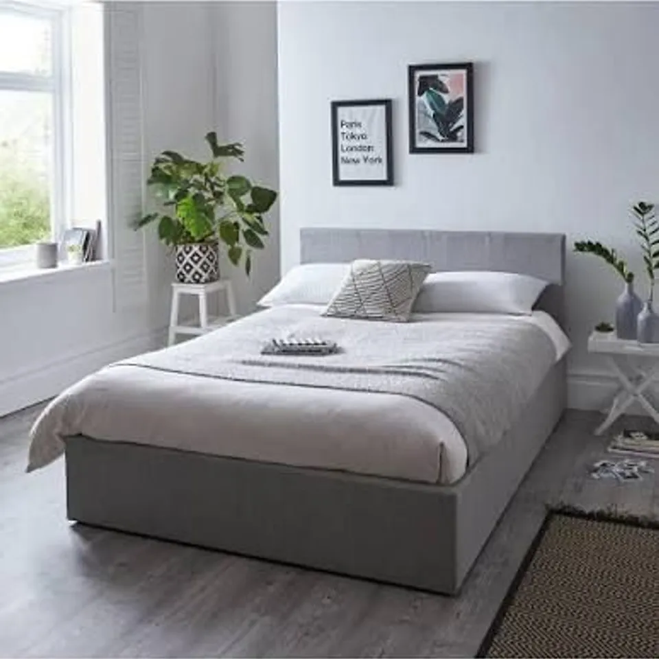 BOXED LENNOX SMALL DOUBLE 4FT FABRIC BED FRAME - GREY (3 BOXES)