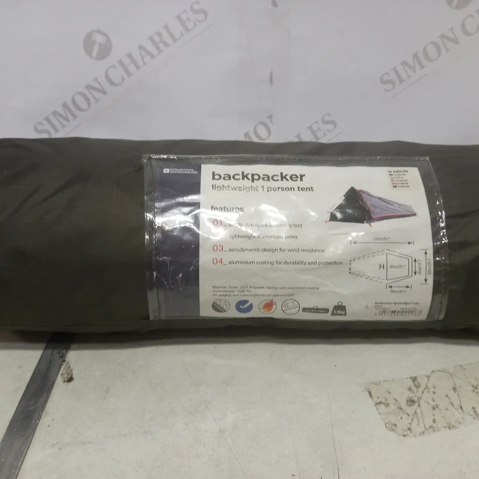 MOUNTAIN WAREHOUSE BACKPACKER LIGHTWEIGHT 1 PERSON TENT 