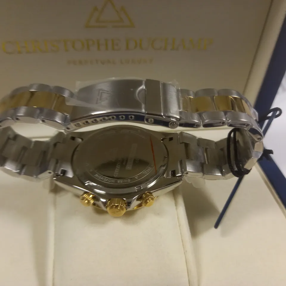 BOXED CHRISTOPHER DUCHAMP GENTS SWISS MOVEMENT GRAND MONT TWO TONE WATCH