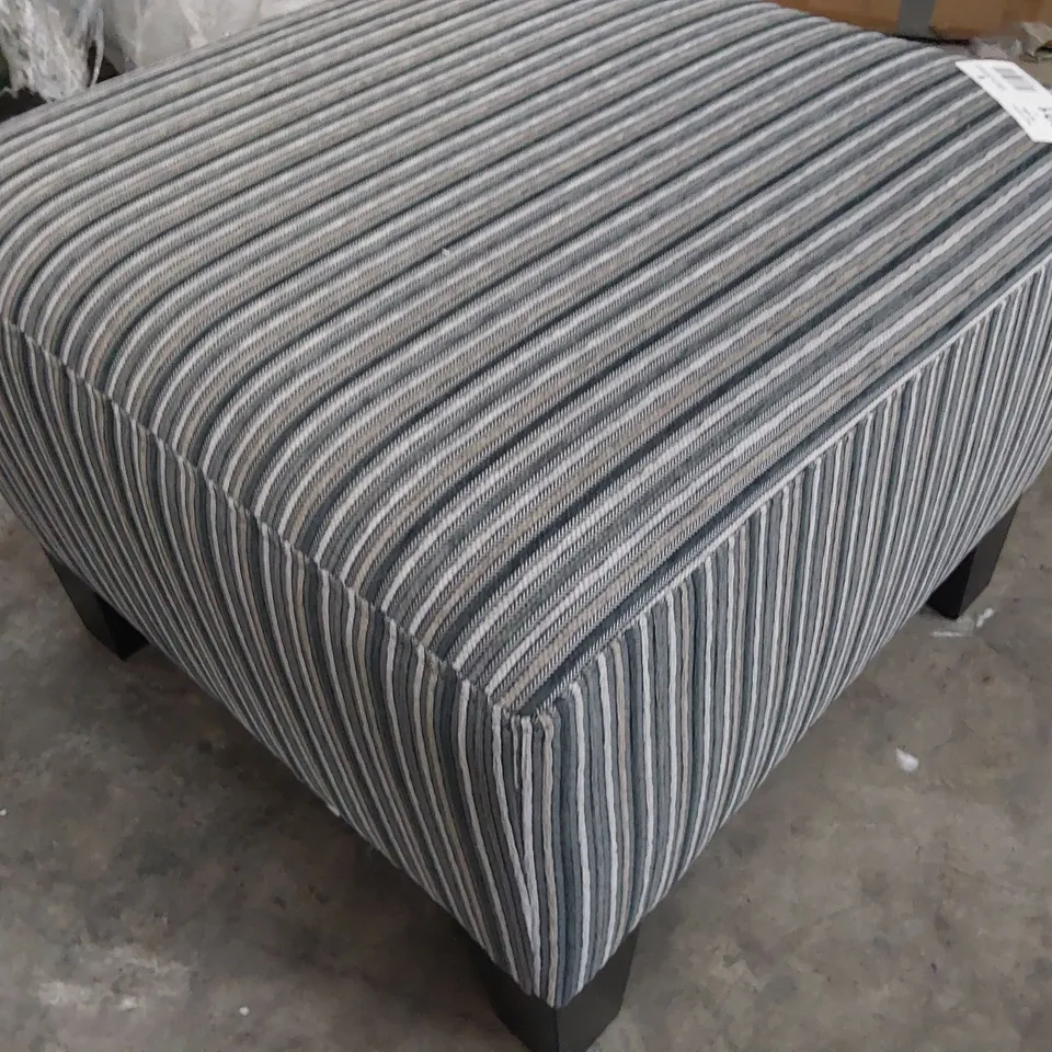 DESIGNER UPHOLSTERED FOOTSTOOL STRIPED GREY FABRIC 