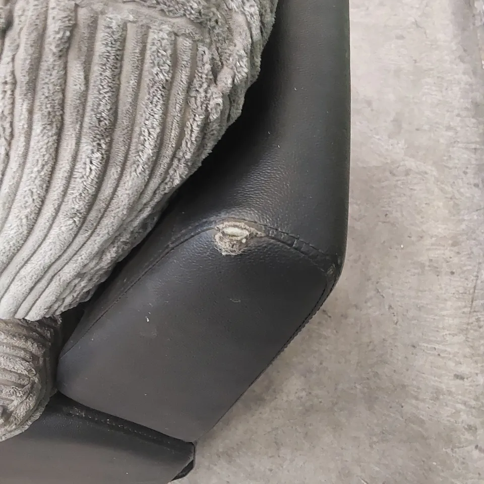 DESIGNER MANUAL RECLINER CHAIR IN CORDUROY FABRIC AND LEATHER - BLACK/GREY