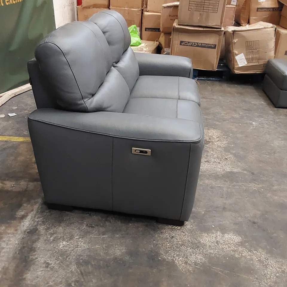 QUALITY ITALIAN DESIGNER SELVA NEW ELECTRIC LOVESEAT DARK GREY LEATHER 