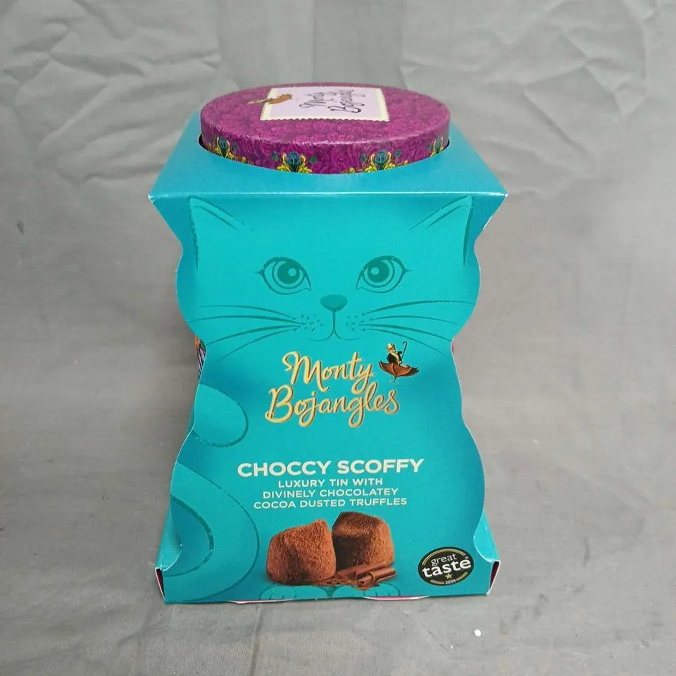BOXED MONTY BOJANGLES CHOCCY SCOFFY LUXURY TIN WITH COCOA DUSTED TRUFFLES
