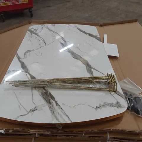 BOXED DESIGNER REETA WHITE MARBLE/GOLD EFFECT COFFEE TABLE (2 BOXES)