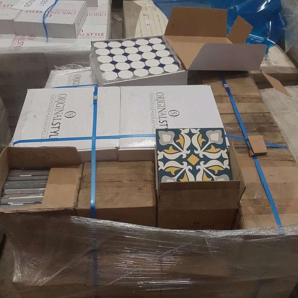 PALLET CONTAINING APPROXIMATELY 44X BOXES OF 9PCS MIXED ENCAUSTIC 20 X 20CM TILES, 6X BOXES OF 20PCS MOSAIC TILES