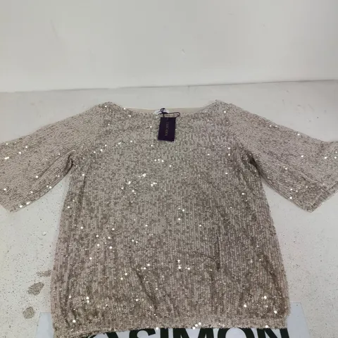 LASCANA SEQUIN-EMBELLISHED BEIGE TOP – UK 6/8 (EU 32/34)