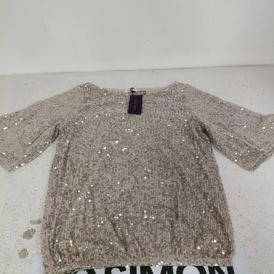 LASCANA SEQUIN-EMBELLISHED BEIGE TOP – UK 6/8 (EU 32/34)