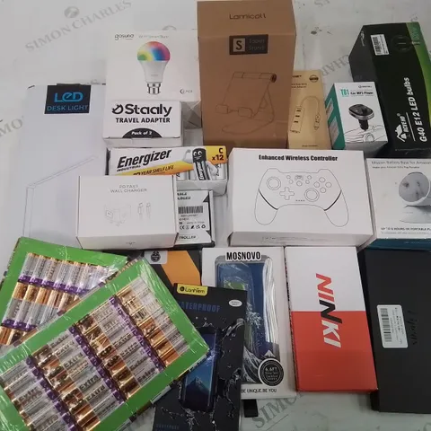 BOX CONTAINING LARGE AMOUNT OF MIXED BOXED ELECTRONIC ITEMS PHONE ACCESSORIES ETC.