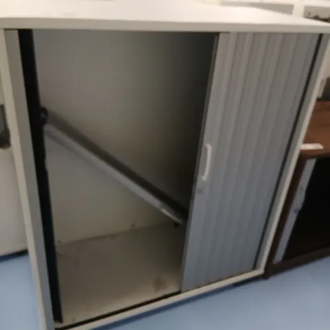 GREY METAL OFFICE STORAGE CABINET WITH RIBBED DOOR