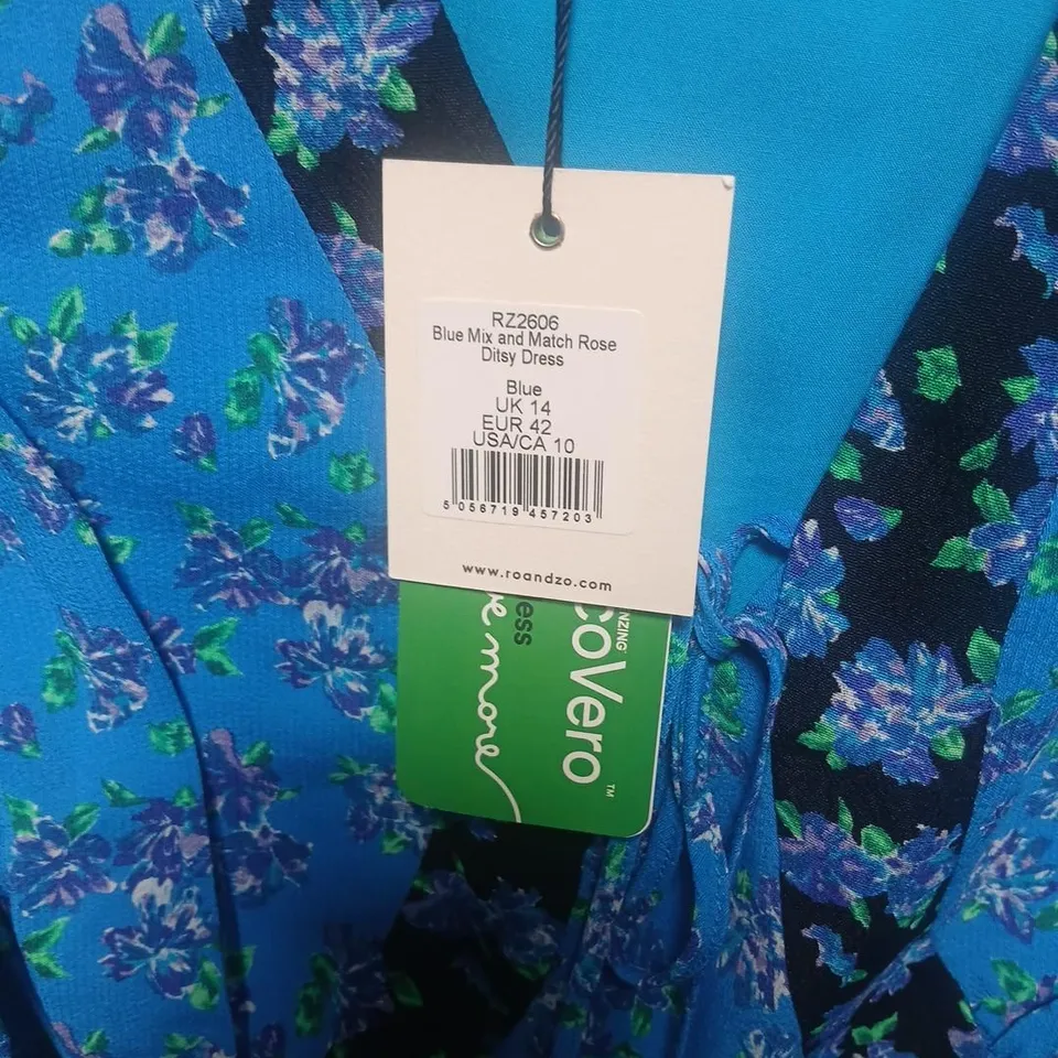 RO&ZO BLUE MIX AND MATCH ROSE DITSY DRESS – UK 14 (EU 42; US/CA 10)