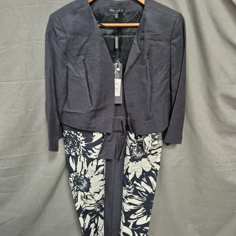 JOHN CHARLES WOMEN'S NAVY BLAZER WITH FLORAL PRINT TROUSERS SUIT (TWO-PIECE) -SIZE 16