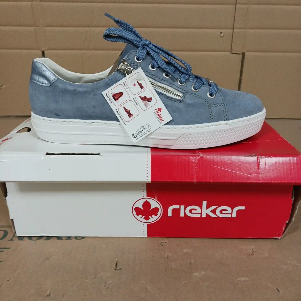 RIEKER SIDE ZIP TRAINERS BLUE SUEDE SIZE 7.5