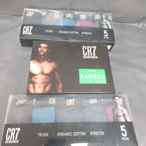 THREE ASSORTED CRISTIANO RONALDO CLOTHING PRODUCTS TO INCLUDE; 7 PAIR LUXURY BAMBOO SOCKS AND TRUNK PACKS