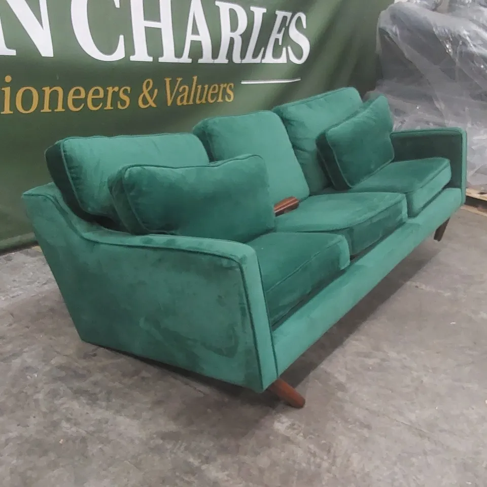 QUALITY DESIGNER VELVET UPHOLSTERED SOFA - DAMAGED LEGS