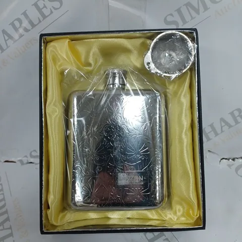 BOXED LANZON METAL HIP FLASK & PRESENTATION CASE 