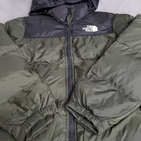 THE NORTH FACE HOODED PUFFER JACKET – OLIVE & BLACK - SIZE UNSPECIFIED