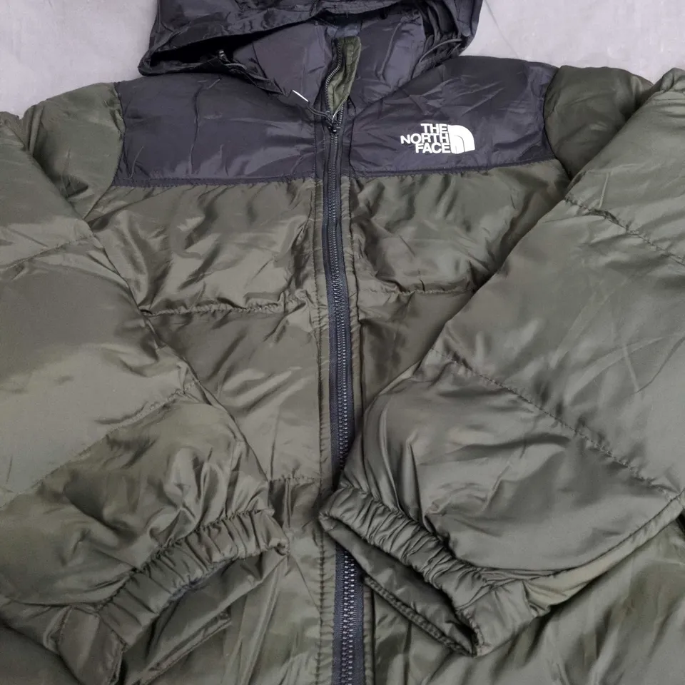THE NORTH FACE HOODED PUFFER JACKET – OLIVE & BLACK - SIZE UNSPECIFIED