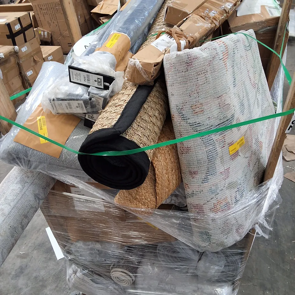 PALLET CONTAINING ASSORTED RUGS & FURNITURE PARTS