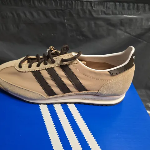 ADIDAS ORIGINALS SL72 OG W SNEAKERS – UK 6, BEIGE/TAN WITH DARK BROWN STRIPES