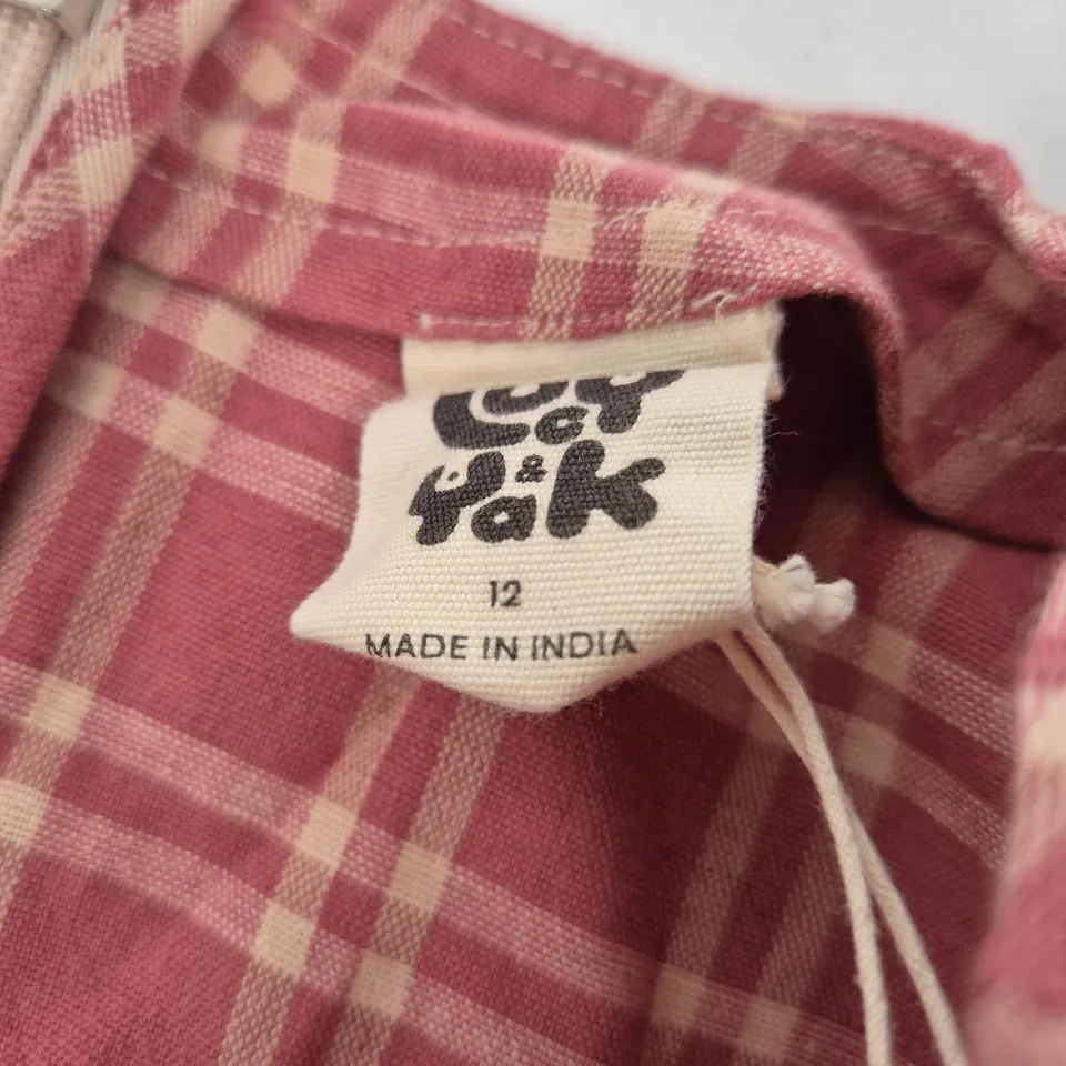 LUCY & YAK SIMONE JUMPSUIT - ORGANIC COTTON & LINEN, MAROON DECO ROSE CHECK, UK 12