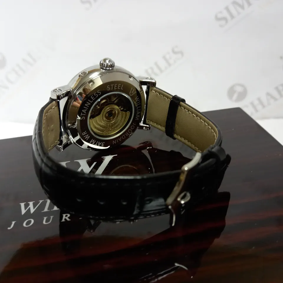 WILLIAM JOURDAIN PART SKELETON WAVE DIAL LEATHER STRAP WATCH