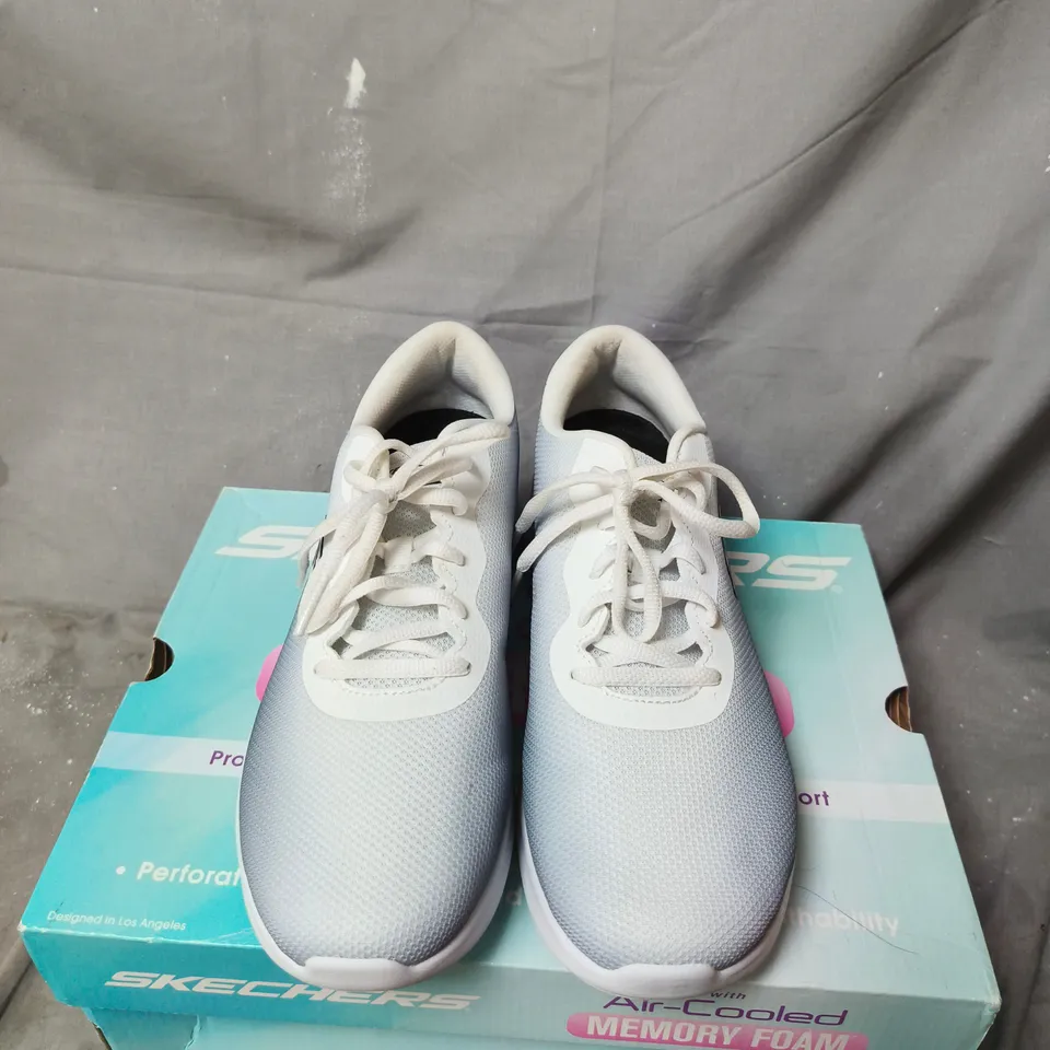 BOXED PAIR OF SKECHERS SNEAKERS – AIR-COOLED MEMORY FOAM - SIZE 7