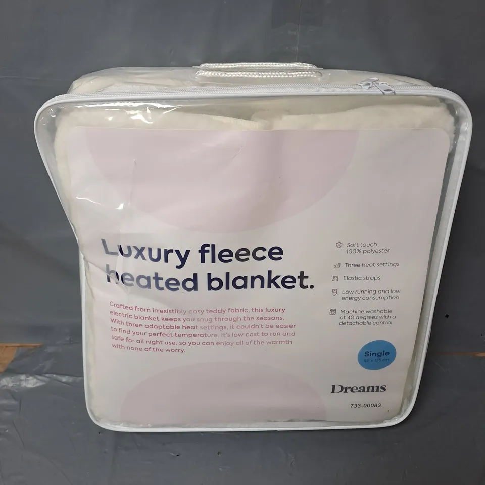 DREAMS LUXURY FLEECE HEATED BLANKET IN WHITE - SINGLE