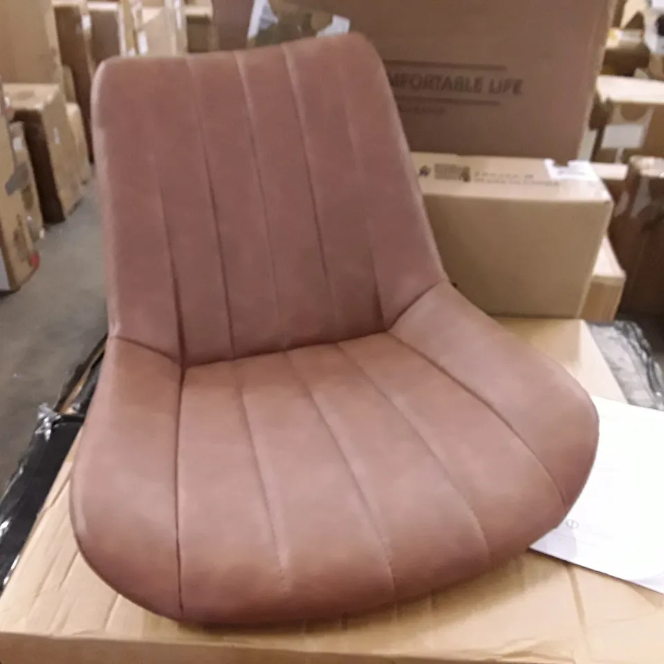 BOXED SET OF 2 UPHOLSTERED FAUX LEATHER DINING CHAIRS- BROWN (1 BOX)