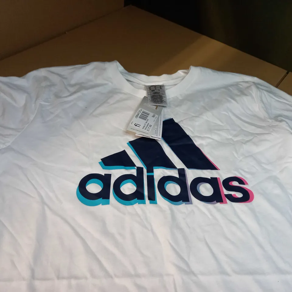 ADIDAS WHITE/LOGO CREW NECK TEE - MEDIUM
