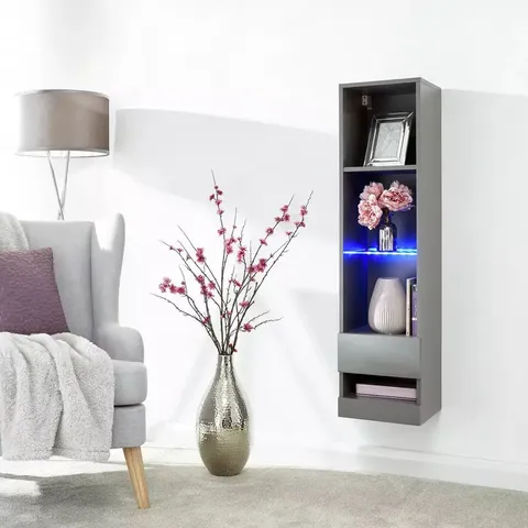 GFW GALICIA WALL MOUNTED NARROW LED BOOKCASE - GREY