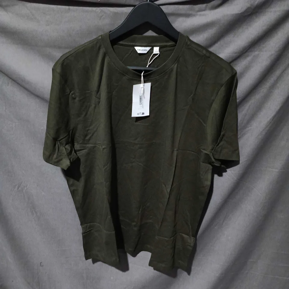 TM LEWIN OLIVE GREEN MEN'S SHORT-SLEEVE SHIRT – SIZE L