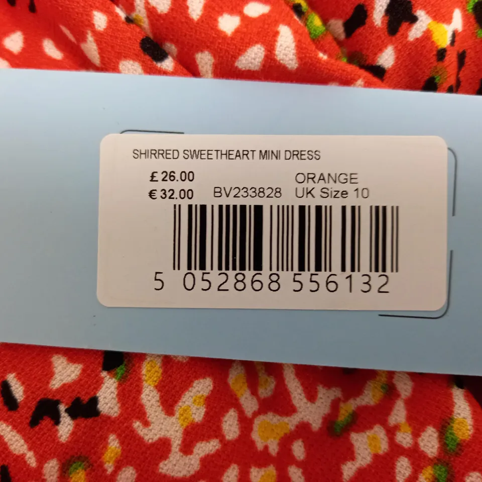 BLUE VANILLA SHIRRED SWEETHEART MINI DRESS IN ORANGE - UK SIZE 10 