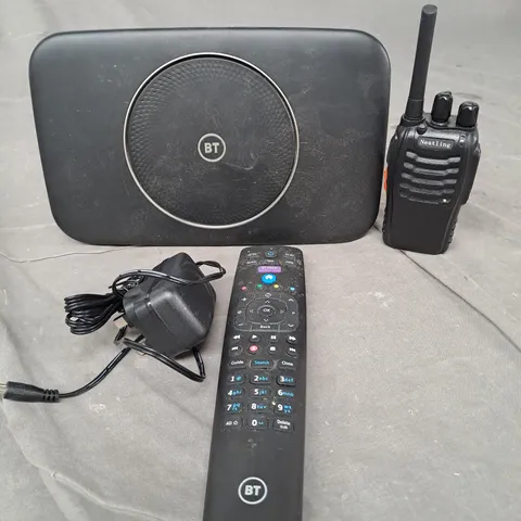APPROXIMATELY 15 ELECTRICAL ITEMS TO INCLUDE BT HUB, WALKIE TALKIE AND POWER PLUGS