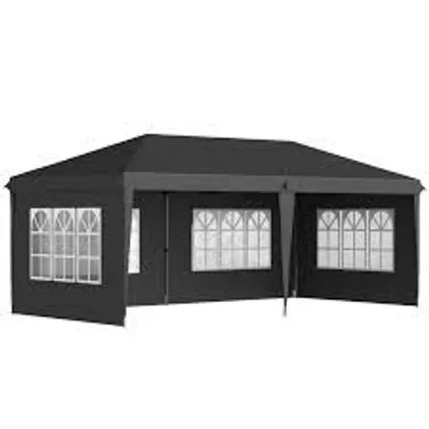 BOXED OUTSUNNY 3 X 6M POP-UP GAZEBO, WITH REMOVABLE WALLS - BLACK (1 BOX)