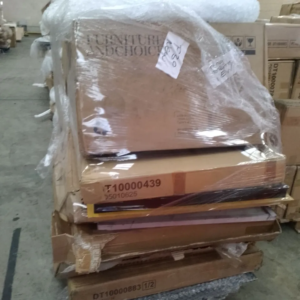 PALLET OF ASSORTED FLAT PACK DINING TABLE PARTS 