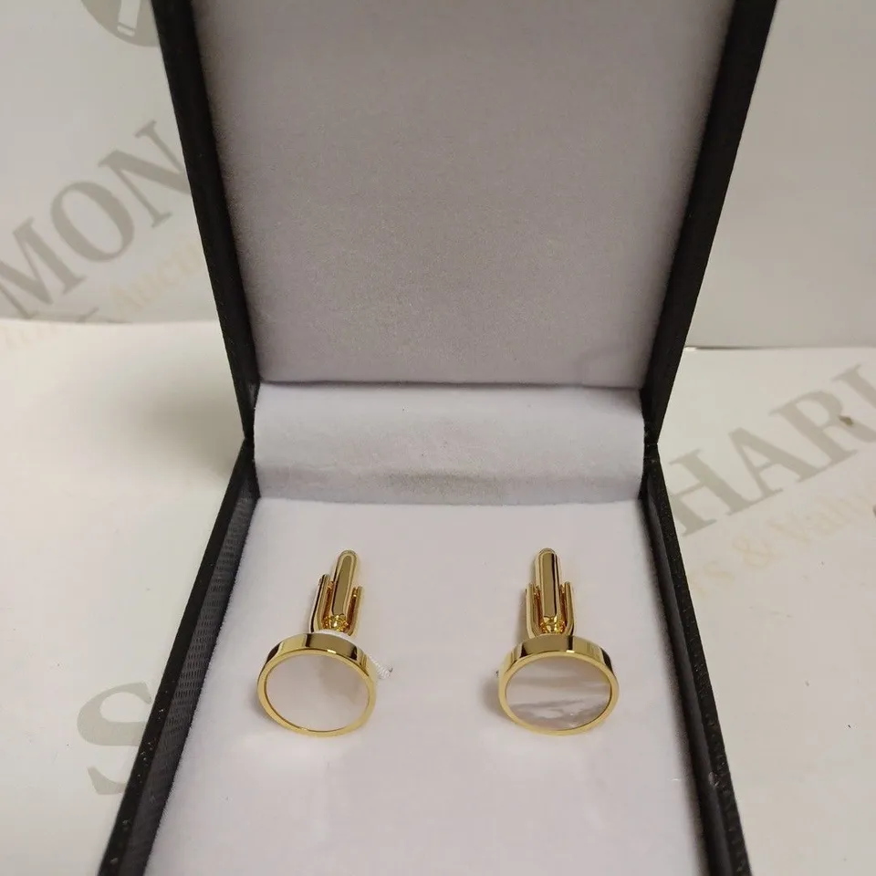 BOXED GOLD EFFECT CUFF LINKS WITH MOTHER OF PEARL DETAIL