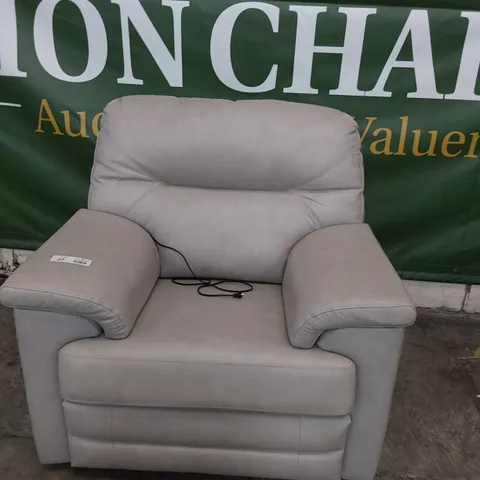 QUALITY BRITISH DESIGNER G PLAN SHALBOURNE POWER RECLINING EASY CHAIR REGENT DOVE LEATHER