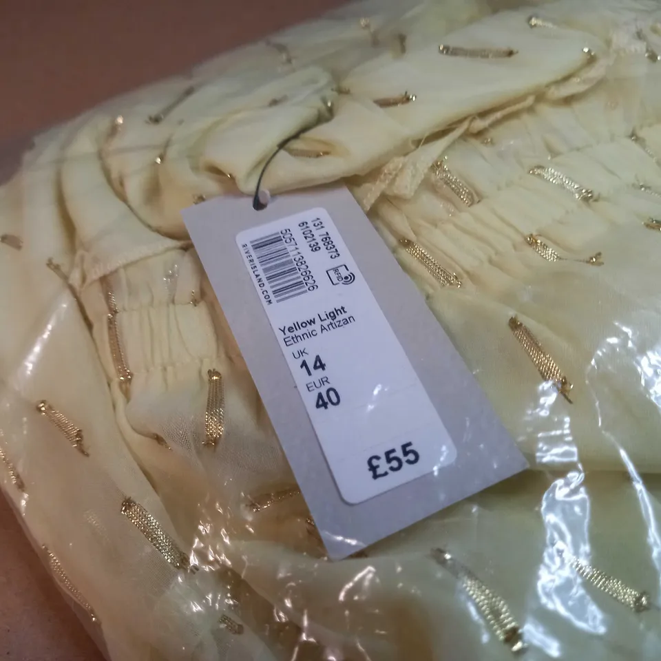 PACKAGED RIVER ISLAND YELLOW/GOLD DETAILED FLOWING MAXI DRESS - SIZE 14