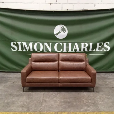 QUALITY DESIGNER ITALIAN MADE ALESSANDRO 3 SEATER LEATHER SOFA - BRANDY