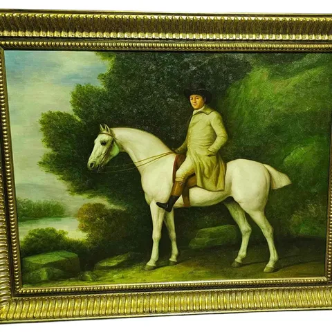 "A GENTLEMAN ON A GREY HUNTER"  17TH CENTURY OIL PAINTING