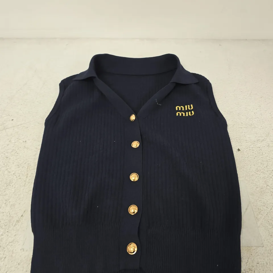 MIU MIU NAVY KNIT POLO VEST – SIZE UNSPECIFIED